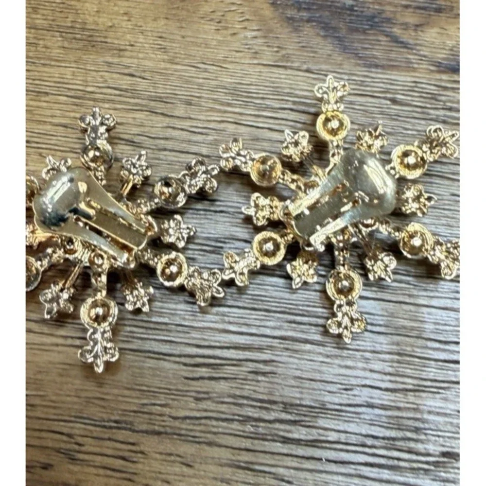Kirk's Folly Crystal Star Snowflake‎ Necklace Earrings Gold tone Rhinestone
